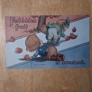 1910‎ Comic Postcard F.A. Moss American Kid Series Forbidden Fruit Funny Antique